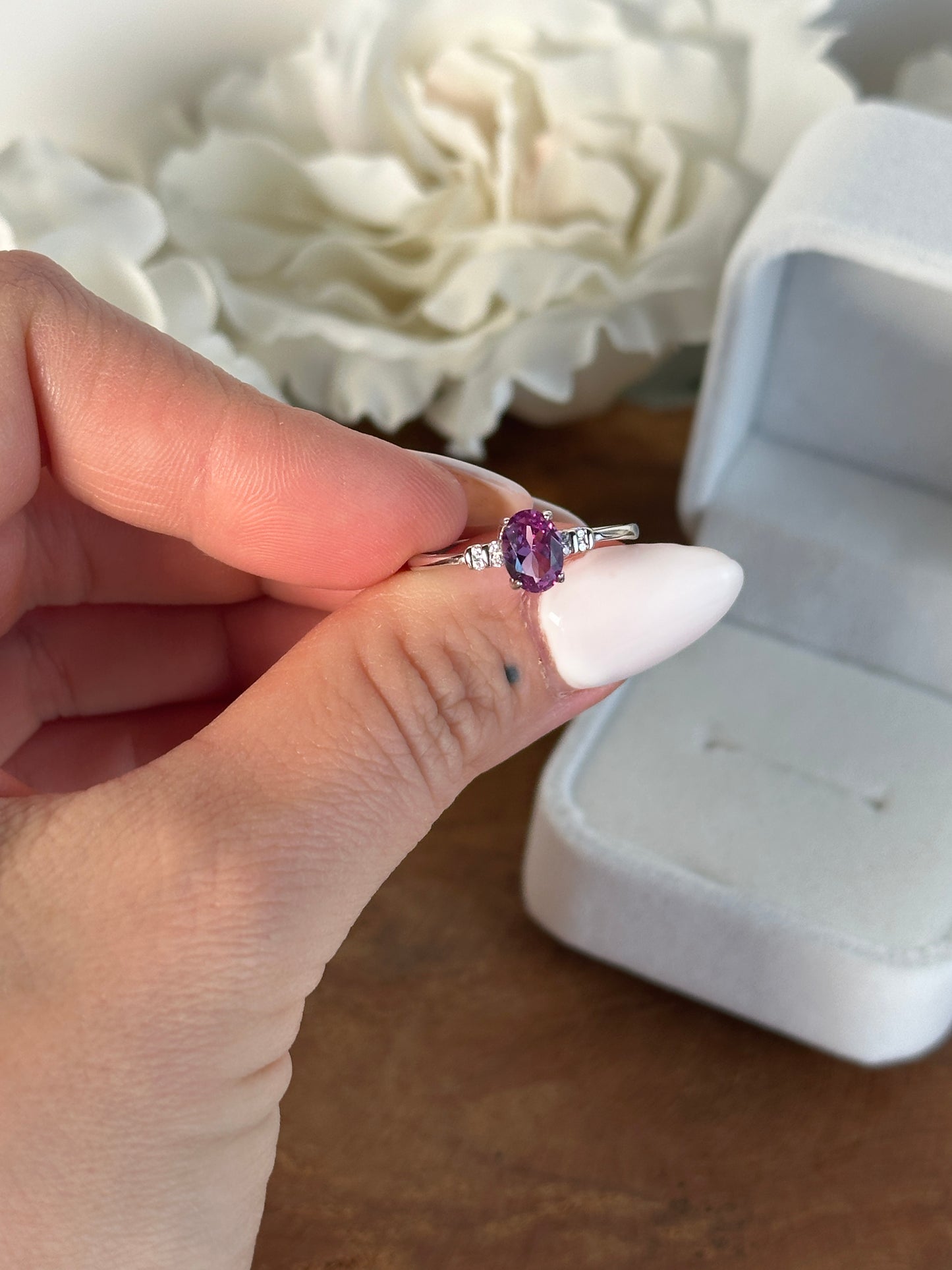 925 Silber größenverstellbarer Alexandrit Ring QX34