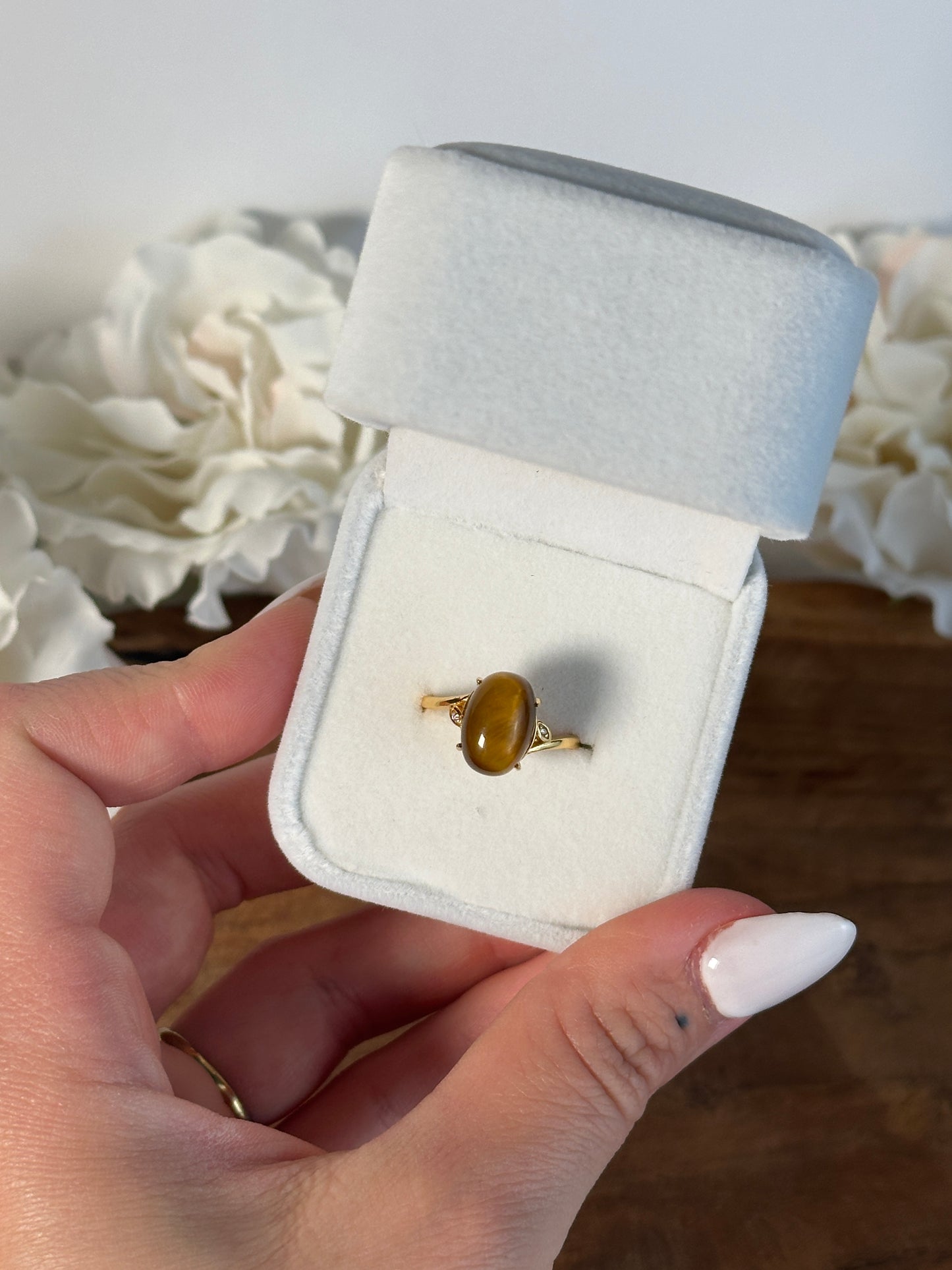 925 Silber vergoldet größenverstellbarer Tigerauge Ring VX34