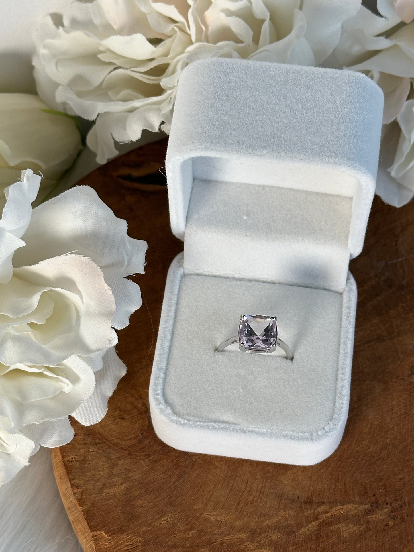 925 Silber größenverstellbarer Amethyst Ring HX34