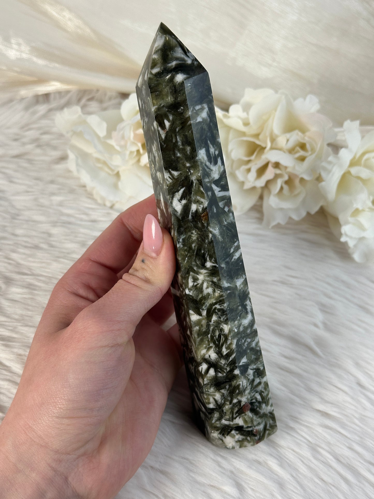 B Ware Grüner Gem Lepidolith in Quarz Turm GB54