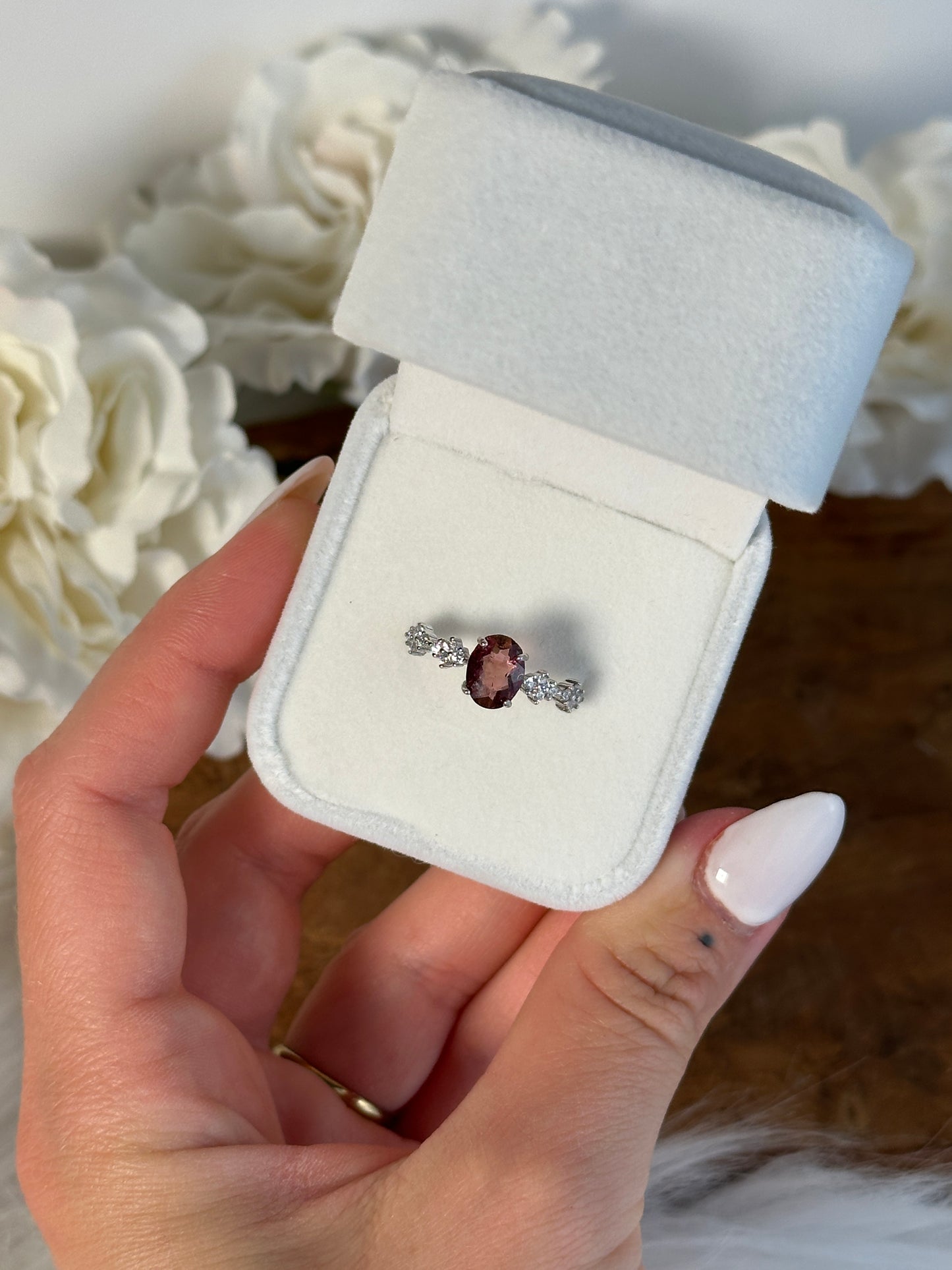 925 Silber größenverstellbarer Turmalin Rot Ring JX34