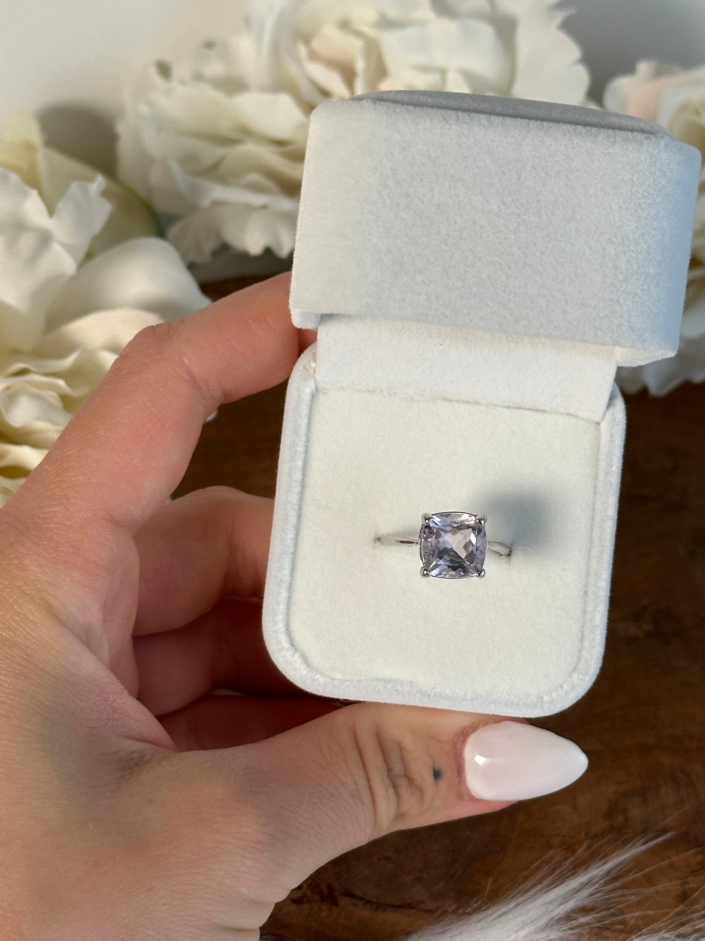 925 Silber größenverstellbarer Amethyst Ring HX34
