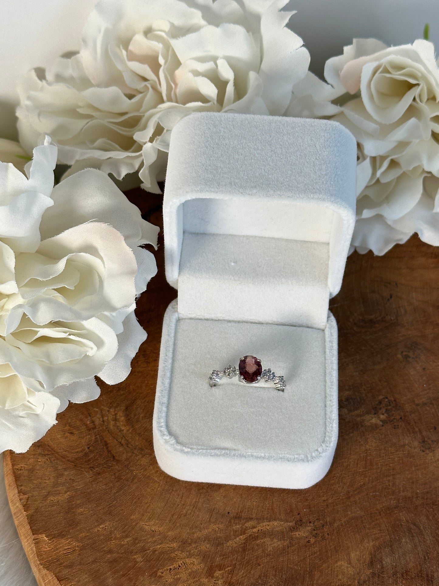 925 Silber größenverstellbarer Turmalin Rot Ring JX34