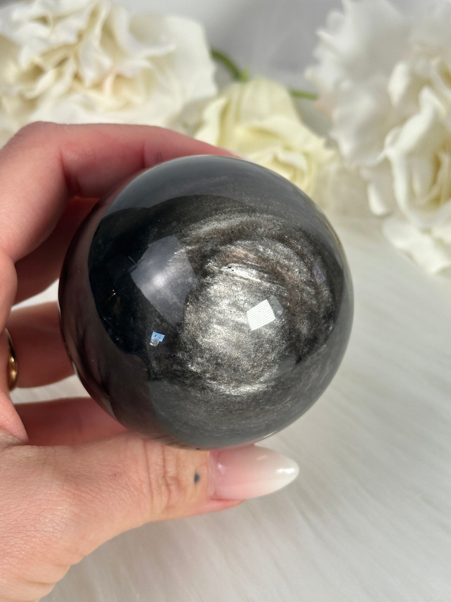 Silver Sheen Obsidian Kugel F46