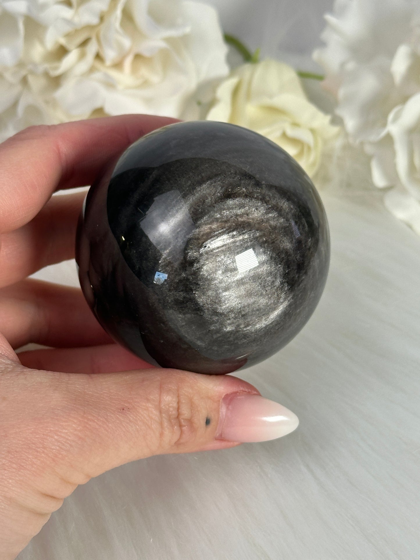 Silver Sheen Obsidian Kugel F46