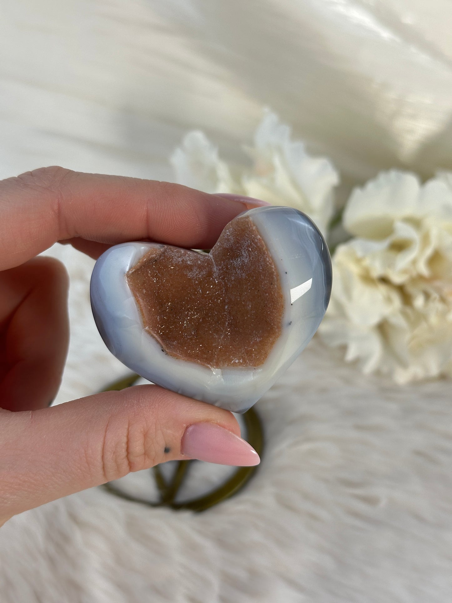 Druzy Achat Herz auf Halterung Y18,5