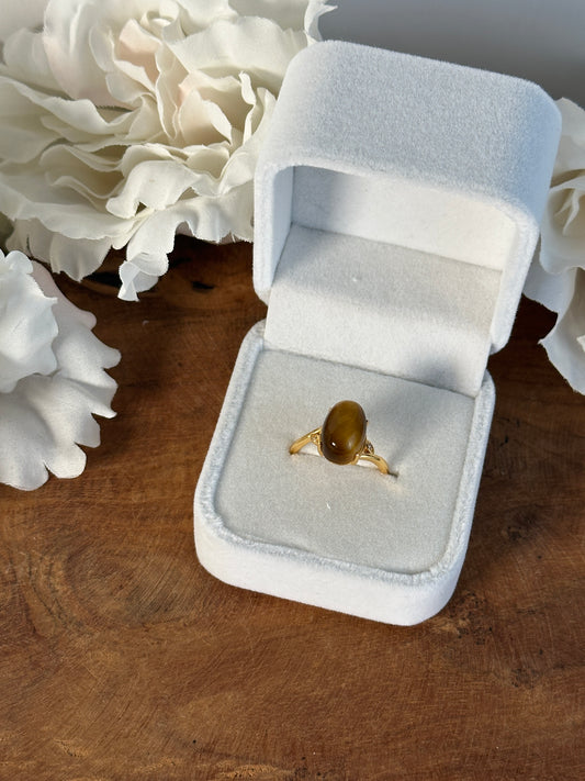 925 Silber vergoldet größenverstellbarer Tigerauge Ring VX34