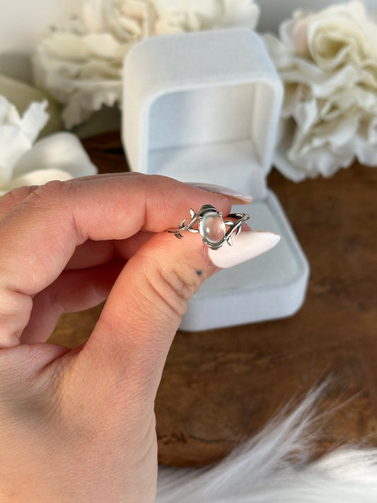 925 Silber größenverstellbarer Prehnit Ring FX34