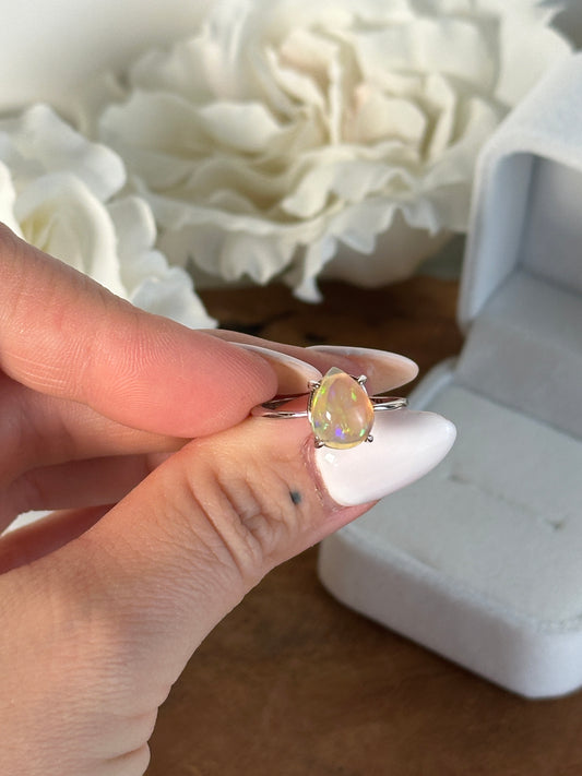 925 Silber größenverstellbarer Opal Ring BB42