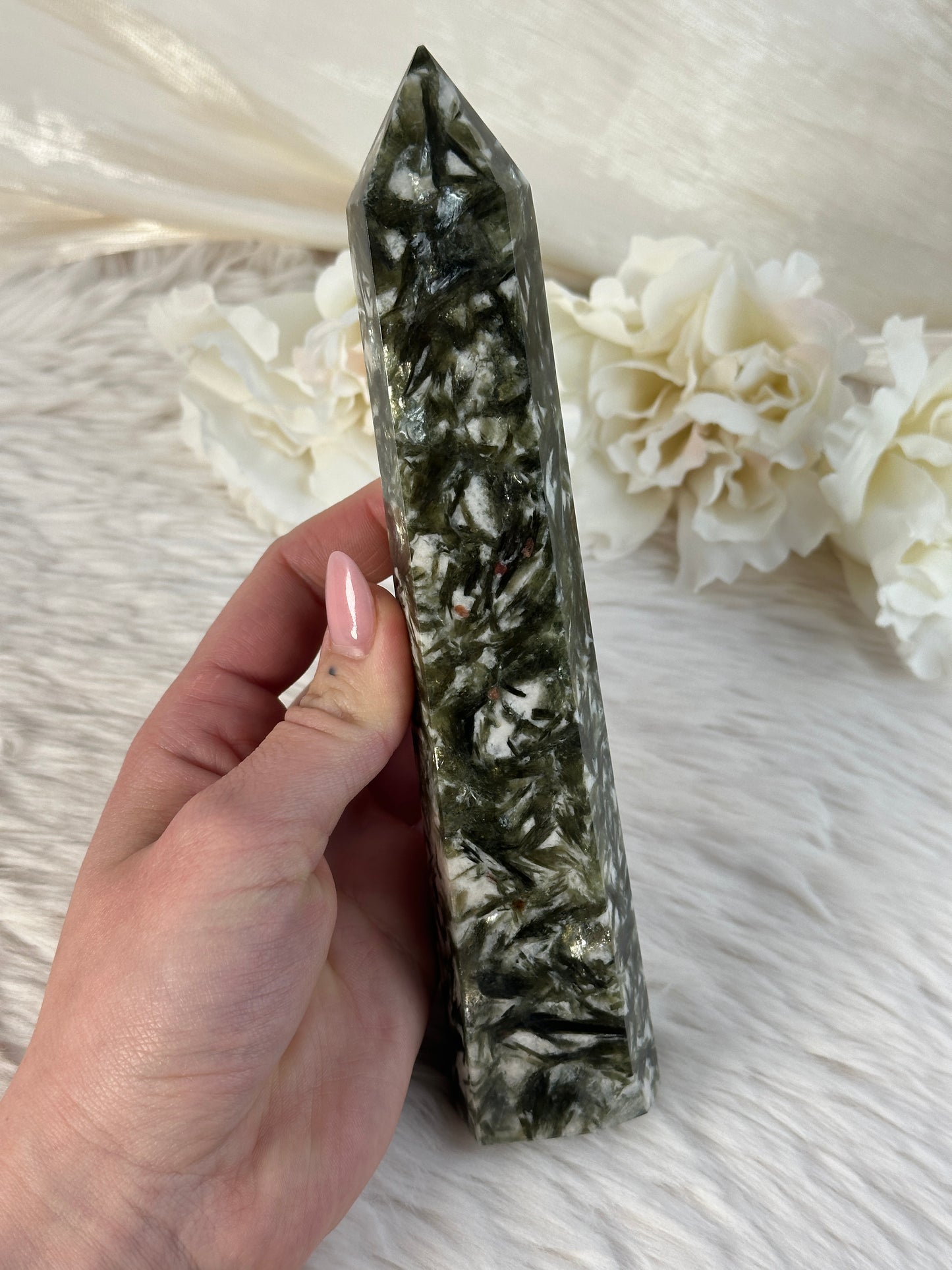 B Ware Grüner Gem Lepidolith in Quarz Turm GB54
