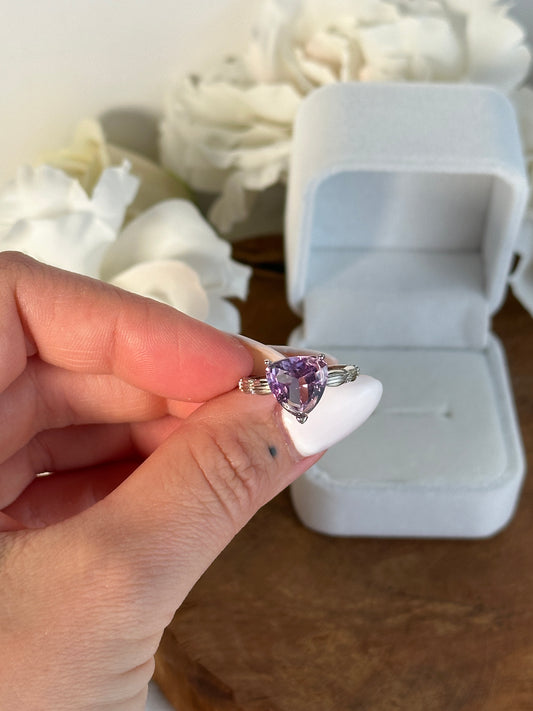 925 Silber größenverstellbarer Amethyst Ring iX34