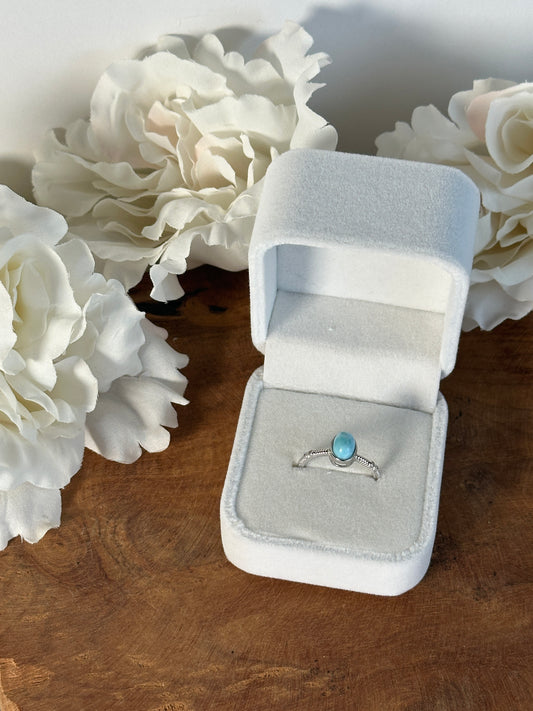 925 Silber größenverstellbarer Larimar Ring OX34