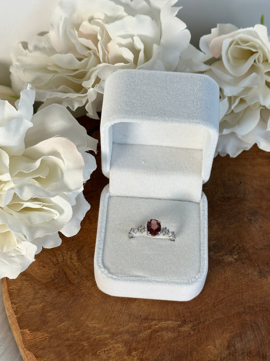 925 Silber größenverstellbarer Turmalin Rot Ring JX34