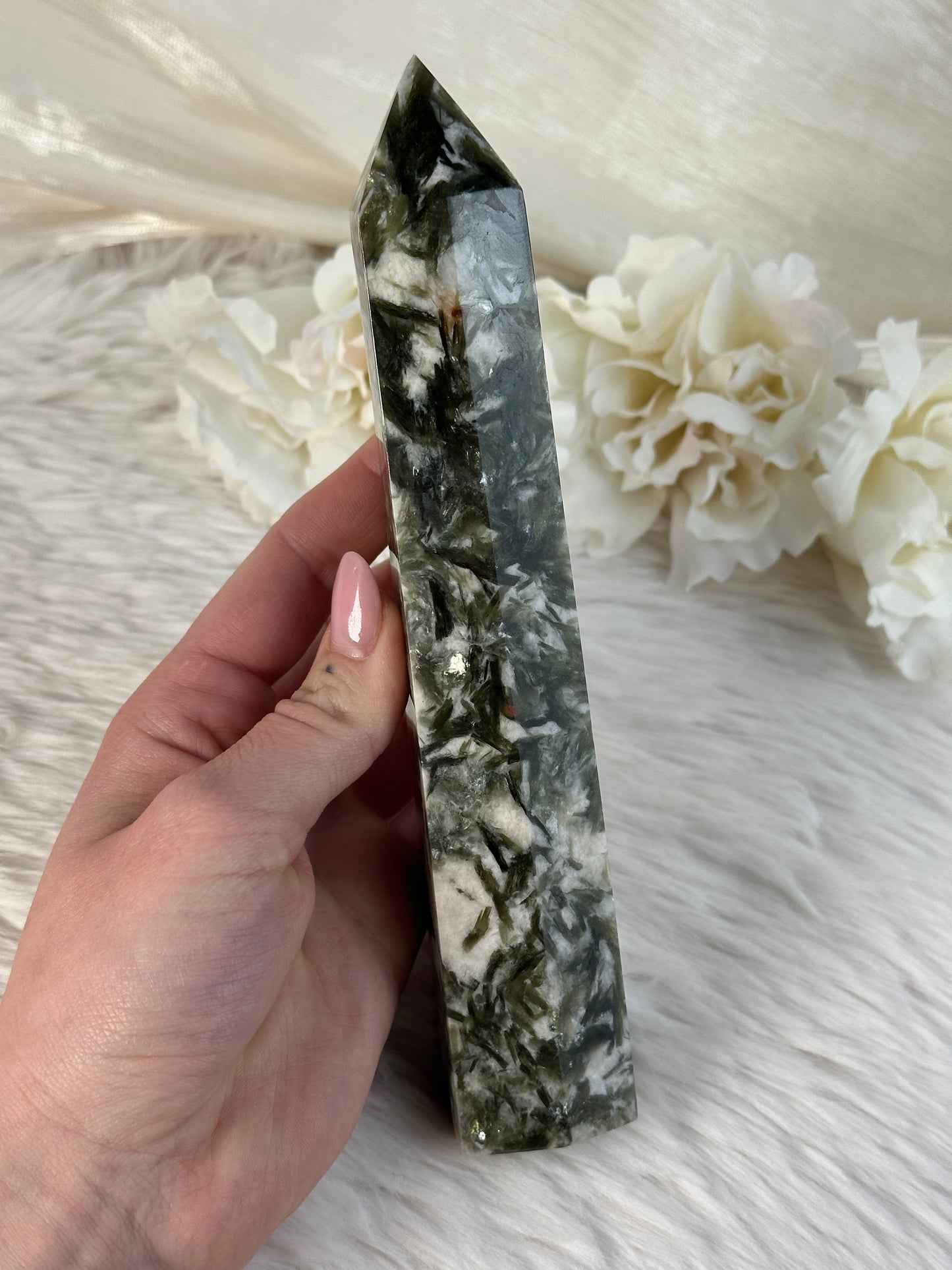 B Ware Grüner Gem Lepidolith in Quarz Turm GB54